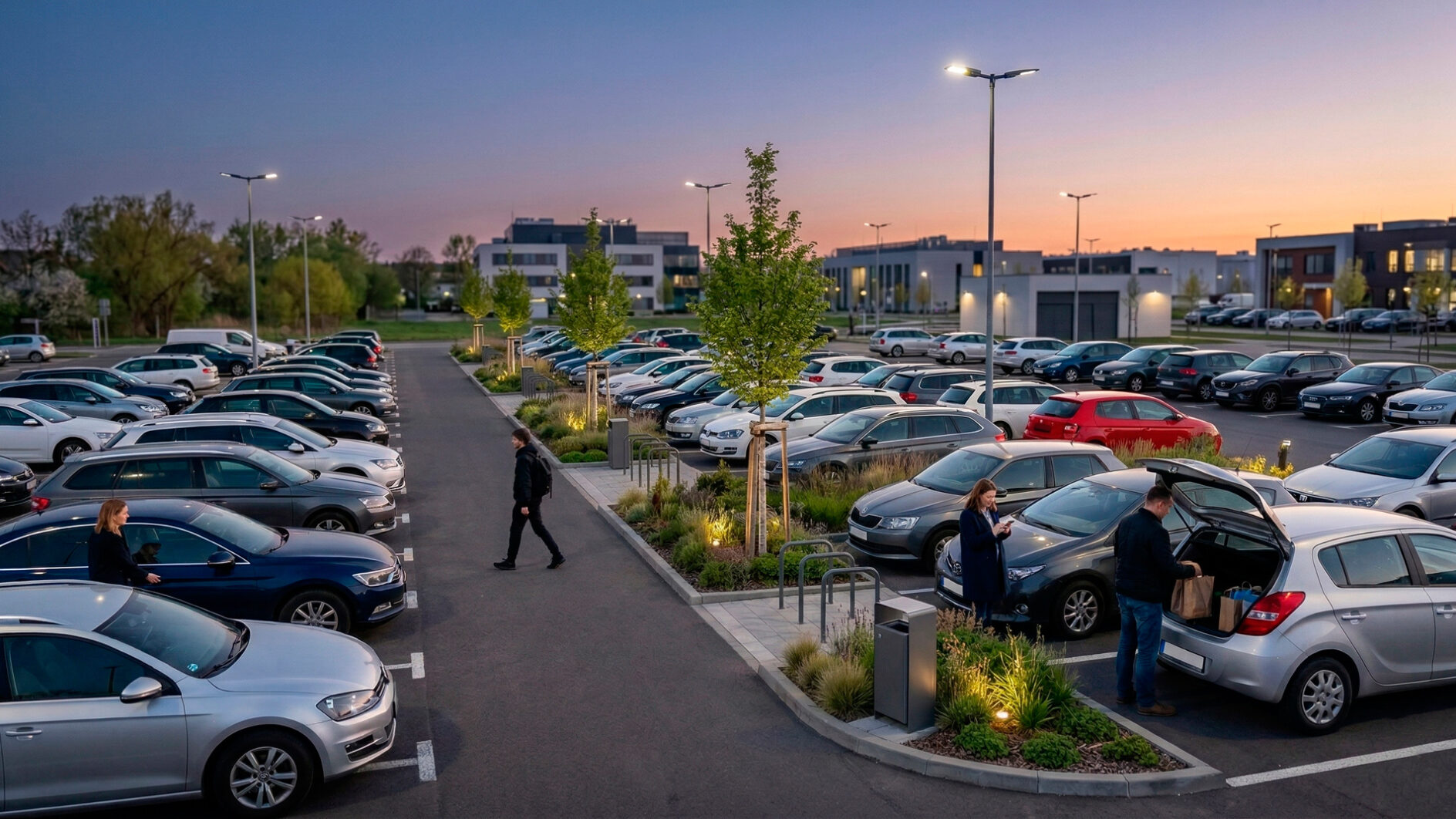 Nowoczesny parking wśród zabudowy miejskiej którego operatorem i zarządcą jest spółka Projekt Parking